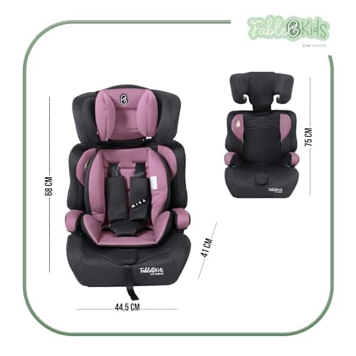 Siège auto FableKids pour enfants gris, ceinture de sécurité 3 points, adapté de 15 kg à 150 cm, ECE R129/03, réglable 4
