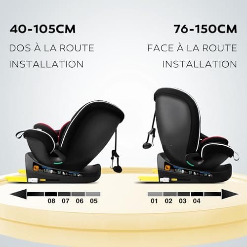 Reecle I-Size Siège Auto 360° Pivotant ISOFIX | Protection Latérale | Enfant de 40-150 cm, 0-12 ans (0-36 kg) - Rouge