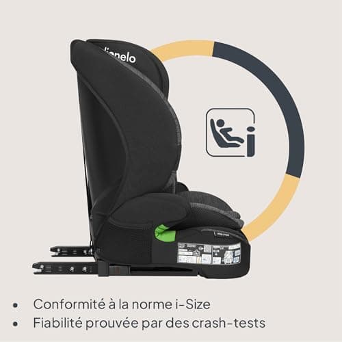LIONELO LO-BILLY I-SIZE Siège auto bébé gris pour enfant de 15 mois à 12 ans, installation ISOFIX et ceinture de voiture