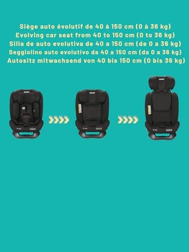Siège auto Nania Prato I-Size 40-150 cm pour enfants, evolutif de naissance à 12 ans environ, fixations ceinture, réguli