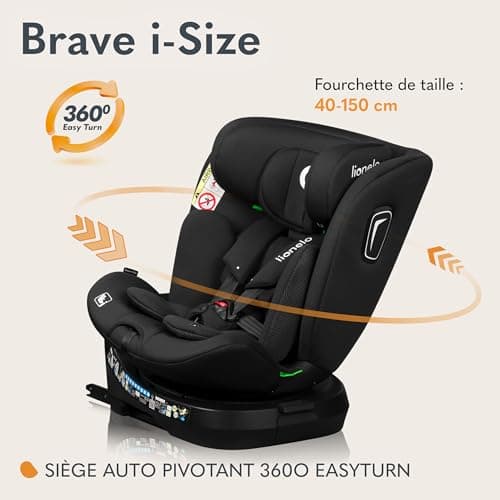 LIONELO BRAVE | Siège Auto Pivotant à 360° | ISOFIX TopTether | Protection Latérale | Réglage de l'Appui-tête | Orienté