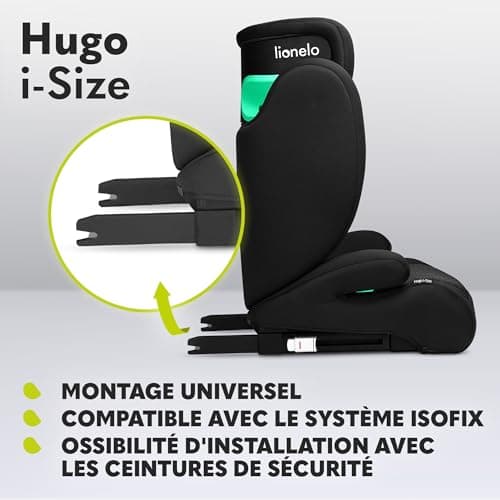 LIONELO HUGO I-SIZE | Siège Auto en enfants Groupe 2-3 | Montage ISOFIX | Protection Latérale | Appui-tête Réglable | Me
