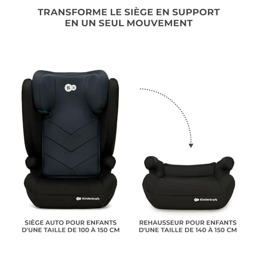 Kinderkraft I-SPARK i-Size Siège auto bébé Noir : léger et sécurisant pour les enfants de 3,5 à 12 ans