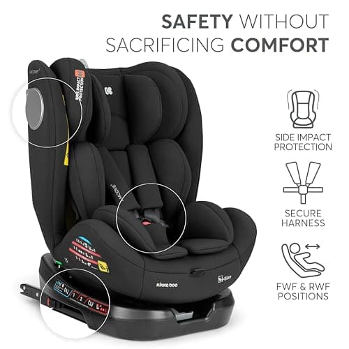 KikkaBoo i-Moove 2 Siège enfant ISOFIX Noir pour Rotation 360 ° et Appuie-Tête Réglable