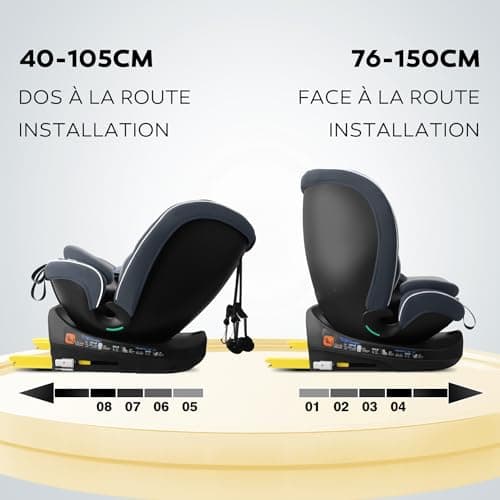 Reecle I-Size Siège Auto 360° Pivotant ISOFIX pour Enfants de 40 à 150 cm, 0-12 ans (0-36 kg), Meilleure Protection Laté