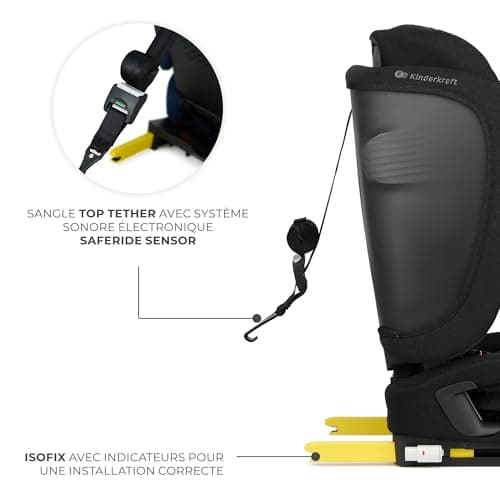 Kinderkraft FIX2GO Noir, siège enfant i-size 76-150 cm, top tether, sécurité abreuvée, sensibilisation électronique, jus