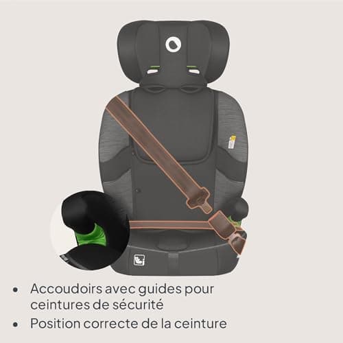 LIONELO LO-BILLY I-SIZE Siège auto bébé gris pour enfant de 15 mois à 12 ans, installation ISOFIX et ceinture de voiture