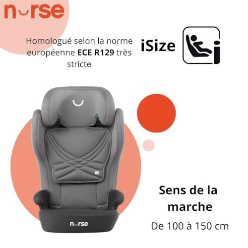 Nurse Spring Siège Auto de Voyage iSize Noir pour Enfants Pliables et Inclinables
