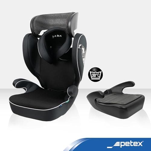 PETEX | Siège auto i-Size noir conforme à la norme ECE R129 pour enfants grands - réglable en hauteur - 100-150 cm