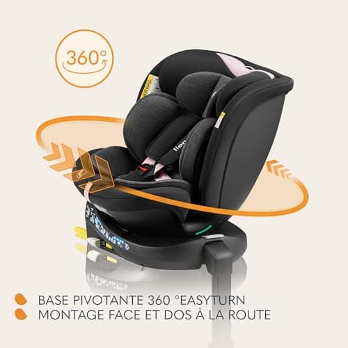 LIONELO NAVY i-Size 360o Siège auto pivotant pour enfants de 40 à 150 cm, sécurité maximale ISOFIX avant et arrière, fon