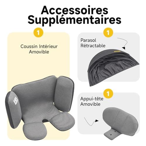 Siège auto Jovikids i-Size Noir, confortable et sécuritaire pour bébé de 0 à 12 ans, ECE R129