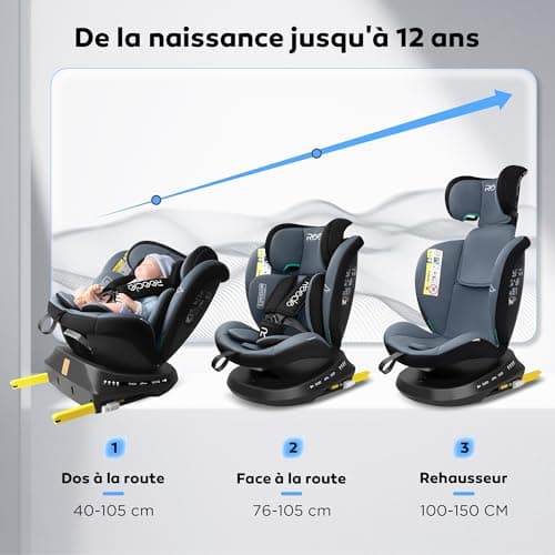 Reecle i-Size Siège Auto 360 Pivotant ISOFIX Populaire pour Enfants de 0 à 12 ans (0-36 kg), Sécurité maxHeight 150 cm,