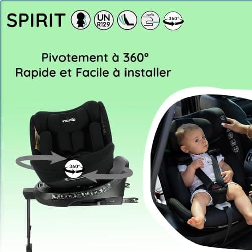 Nania - Siège auto SPIRIT pivotant 360° pour enfant - I-Size 40-150 cm - Adaptable de naissance à 12 ans - Fixations iso