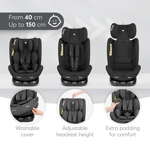 KikkaBoo i-Moove 2 Siège enfant ISOFIX Noir pour Rotation 360 ° et Appuie-Tête Réglable