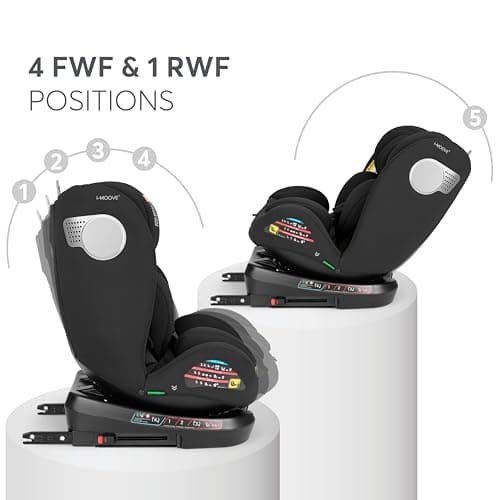 KikkaBoo i-Moove 2 Siège enfant ISOFIX Noir pour Rotation 360 ° et Appuie-Tête Réglable
