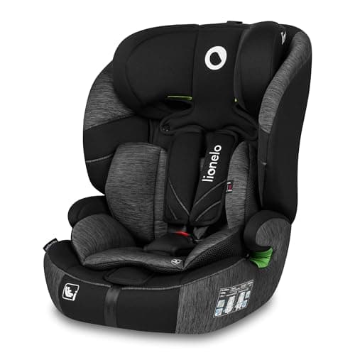 LIONELO Levi One Siege Auto Gris-Noir 3-En-1 Protection Latérale Protection Tête Ceinture 5 Points Appui-Tête Réglable D