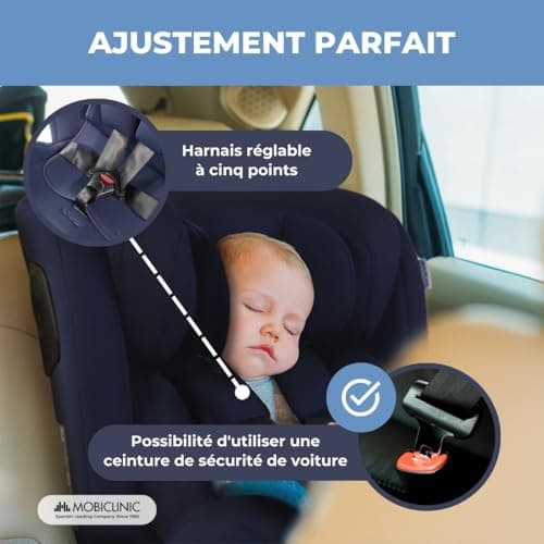 Mobiclinic® Siège Auto Pivotant 360º Regulation i-size Top Tether, Groupe 0/1/2/3 Evolutif 0-12 ans Harnais 5 points Inc
