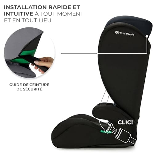 Kinderkraft I-SPARK i-Size Siège auto bébé Noir : léger et sécurisant pour les enfants de 3,5 à 12 ans