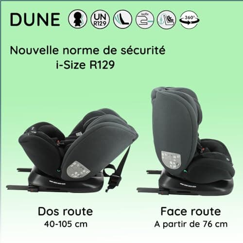 Nania - Siège Auto DUNE Pivotant 360° I-Size 40-150 cm | Evolutif dès la naissance jusqu'à 12 ans environ | Protctions l
