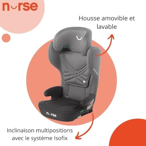 Nurse Spring Siège Auto de Voyage iSize Noir pour Enfants Pliables et Inclinables