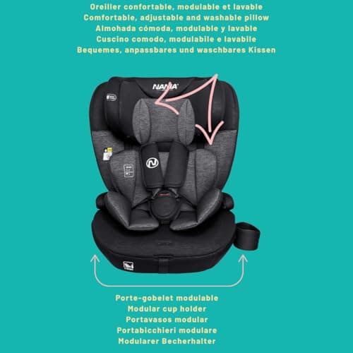 Siège auto Nania Torino bébé 9 à 36 kg, groupe 1/2/3, 15 mois à 12 ans, têtière ajustable 12 niveaux, protections latéra