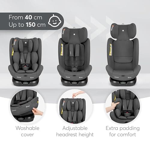 KikkaBoo i-Moove 2, siège infantail ISOFIX, 40-150 cm, rotation 360 °, gris foncé