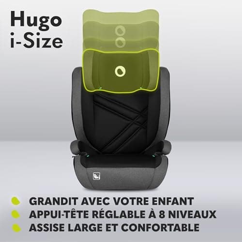 LIONELO HUGO I-SIZE | Siège Auto Enfant Groupe 2-3 Haute Sécurité ISOFIX (BLACK GREY)