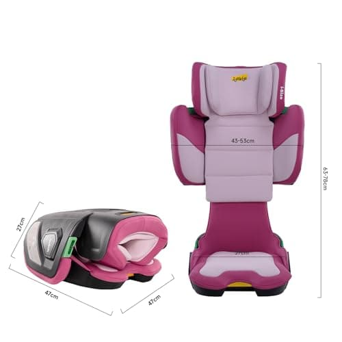 Jovikids i-Size Siège Auto Voyage ISOFIX pour Enfants de 3 à 12 ans (100-150cm) - Profond, Pliable et Léger (Rose)