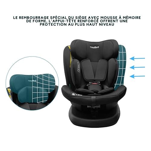 Séant auto bébé 0 à 36kg Isofix - Pivotant 360° - Tailles 90-150cm i-Size - 9 positions d'appui-tête - 5 positions d'inc