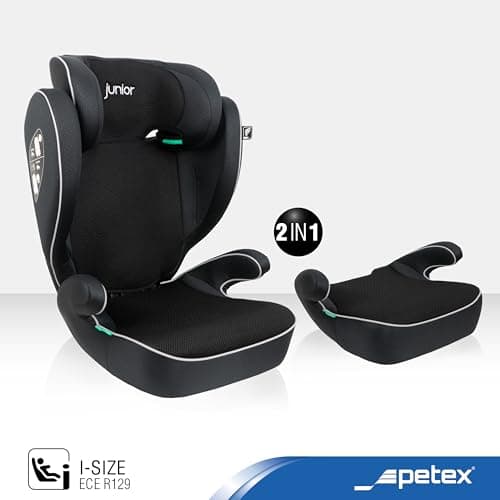PETEX | Siège auto i-Size noir conforme à la norme ECE R129 pour enfants grands - réglable en hauteur - 100-150 cm