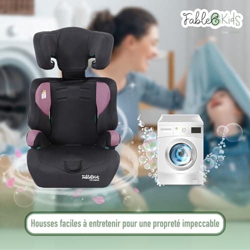 Siège auto FableKids pour enfants gris, ceinture de sécurité 3 points, adapté de 15 kg à 150 cm, ECE R129/03, réglable 4