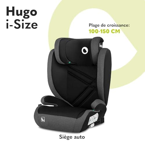 LIONELO HUGO I-SIZE | Siège Auto Enfant Groupe 2-3 Haute Sécurité ISOFIX (BLACK GREY)