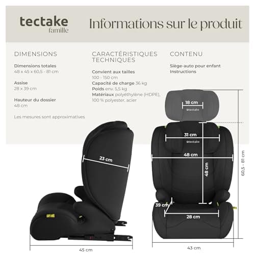 Tectake® Siège auto bébé isoFix pour enfant de 15 mois à 3 ans | Sécurité optimale | Pour voiture | Pour enfants actifs