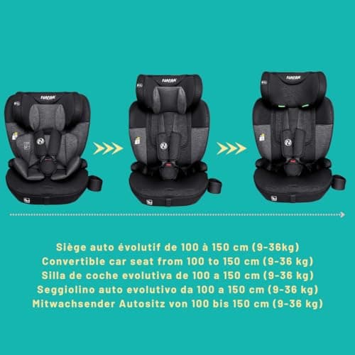 Siège auto Nania Torino bébé 9 à 36 kg, groupe 1/2/3, 15 mois à 12 ans, têtière ajustable 12 niveaux, protections latéra