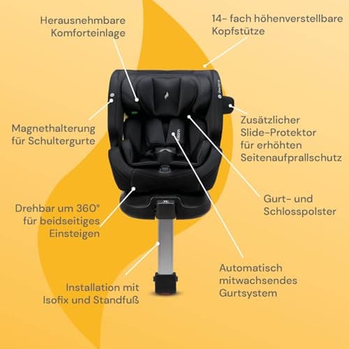 OSANN Siège Auto Bébé/Enfant One360 SL Rotatif 360° - Groupe 1/2/3 - 40-150 cm - 0 à 12 ans - Noir, 14 Hauteurs, Dos/Fac