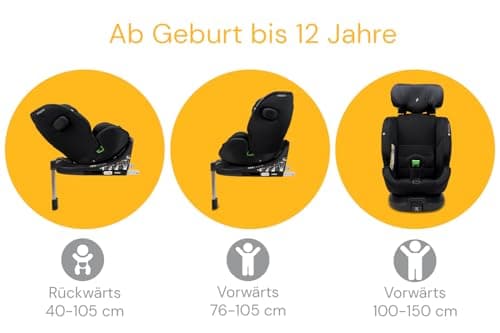 OSANN Siège Auto Bébé/Enfant One360 SL Rotatif 360° - Groupe 1/2/3 - 40-150 cm - 0 à 12 ans - Noir, 14 Hauteurs, Dos/Fac