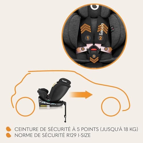 LIONELO NAVY i-Size 360o Siège auto pivotant pour enfants de 40 à 150 cm, sécurité maximale ISOFIX avant et arrière, fon