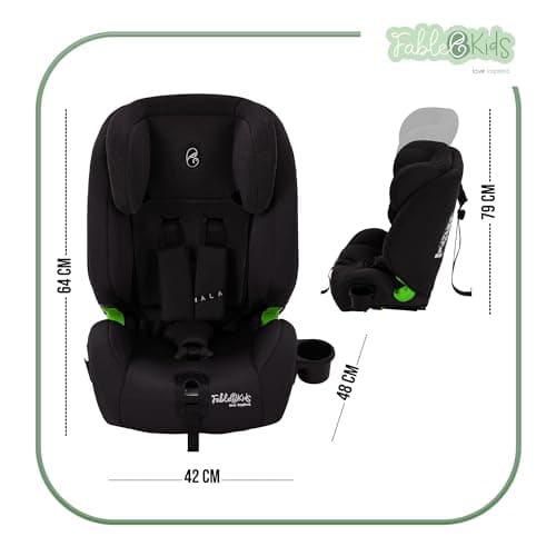Siège auto FableKids pour enfants Isofix 9-36 kg | Siège auto groupe 1/2/3 | Ceinture de sécurité 3 points Noir | Appuie