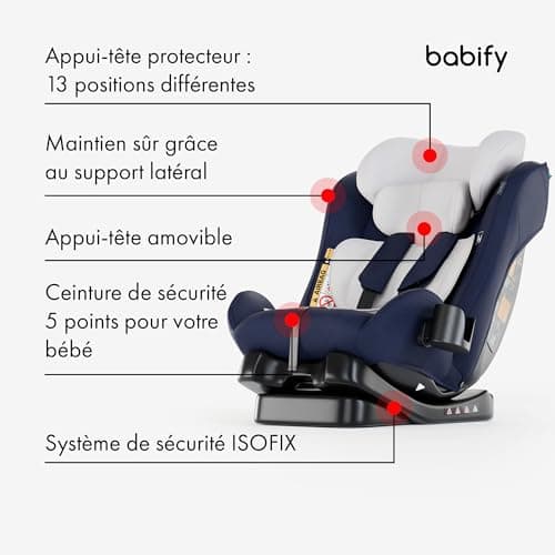 Siège Auto Babify pour Enfant de 40-150 cm, 5 Points de Fixation, Confortable et Pratique