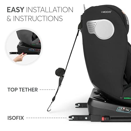 KikkaBoo i-Moove 2 Siège enfant ISOFIX Noir pour Rotation 360 ° et Appuie-Tête Réglable