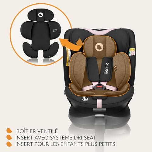 LIONELO NAVY i-Size 360o Siège auto pivotant pour enfants de 40 à 150 cm, sécurité maximale ISOFIX avant et arrière, fon