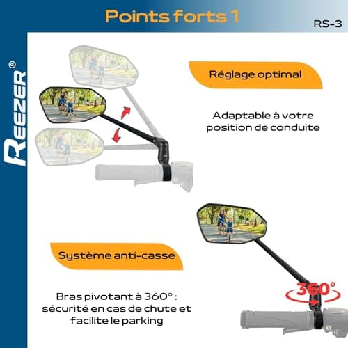 REEZER - Rétroviseur vélo électrique - Idéal cadeau - Haut de gamme pour guidon 22 à 25,4 mm - RS03 - Réglable 360° GAUC