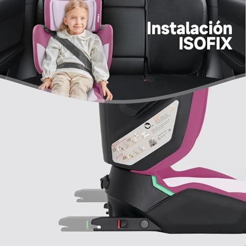 Jovikids i-Size Siège Auto Voyage ISOFIX pour Enfants de 3 à 12 ans (100-150cm) - Profond, Pliable et Léger (Rose)