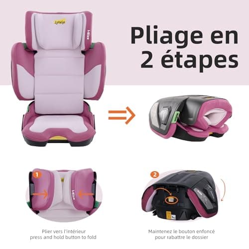 Jovikids i-Size Siège Auto Voyage ISOFIX pour Enfants de 3 à 12 ans (100-150cm) - Profond, Pliable et Léger (Rose)
