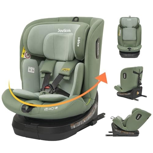Jovikids Siege Auto i-Size, ISOFIX pour Bébé de 0 à 12 Ans, ECE R129, 360° Pivotant, 12 Positions d'Appui-tête (Vert)