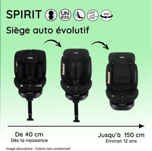 Nania - Siège auto SPIRIT pivotant 360° pour enfant - I-Size 40-150 cm - Adaptable de naissance à 12 ans - Fixations iso
