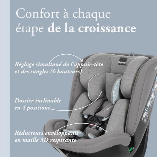 Inglesina Halley Pro Noir ISOFIX Homologué ECE R129/03 pivotant 360° et inclinable pour de 0 à 12 ans