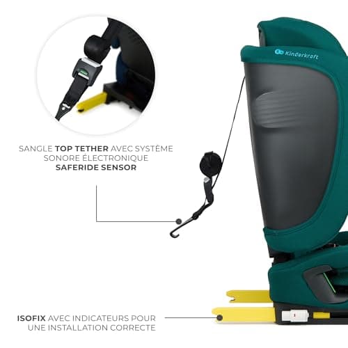 Kinderkraft FIX2GO Siège enfants i-Size vert, sécurité supérieure,Top Tether, Isofix 76-150 cm