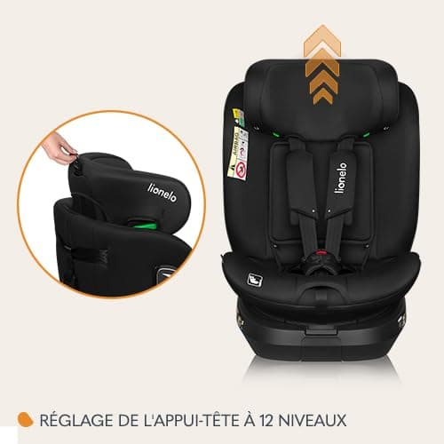 LIONELO BRAVE | Siège Auto Pivotant à 360° | ISOFIX TopTether | Protection Latérale | Réglage de l'Appui-tête | Orienté