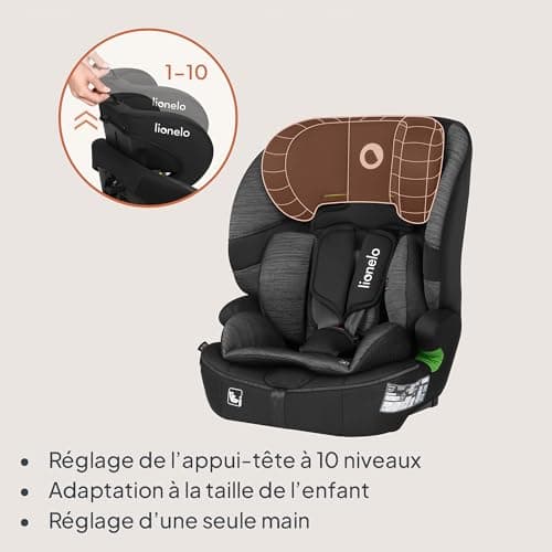 LIONELO LO-BILLY I-SIZE Siège auto bébé gris pour enfant de 15 mois à 12 ans, installation ISOFIX et ceinture de voiture